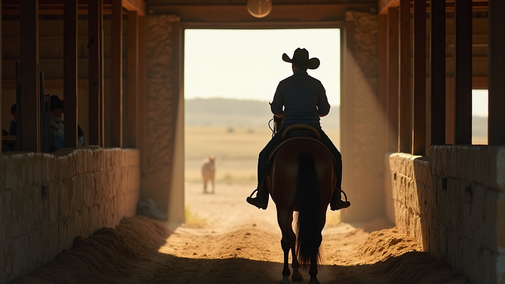 Eye-level view of a horseback riding stable in Broken Bow